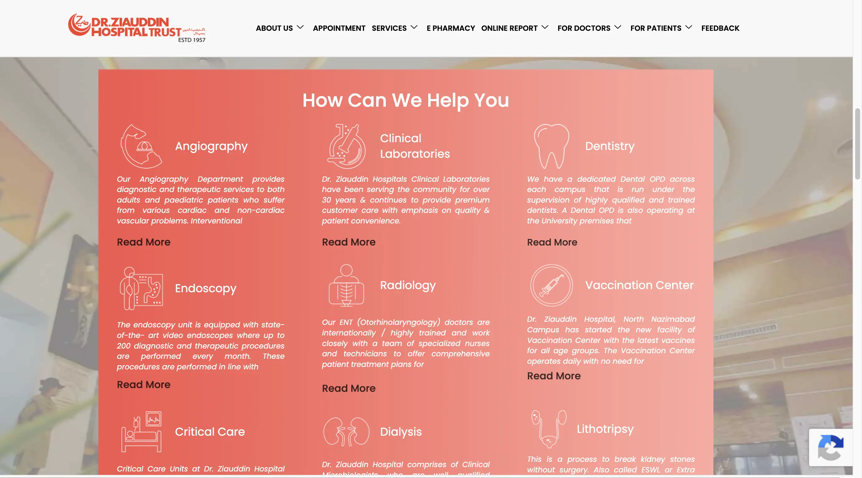 Ziauddin Hospital Website preview